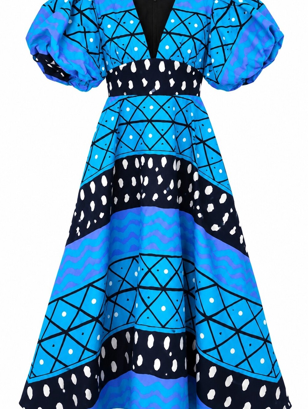 LiLi CREATION African Print Maxi Dress Puff Sleeves Size M